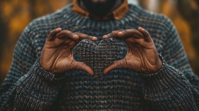 Man creating heart symbol with hands expressing love and care
