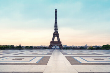  Eiffel Tower in Paris at sunrise.
