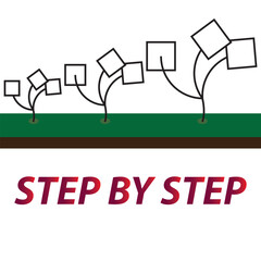 Step by step to grow your business, business success or career, goal, vision, mission, change, movement, quality growing path success concept. Background vector and illustration. 