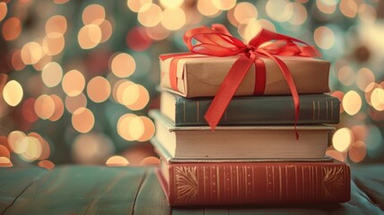  Books for gifts on bokeh background