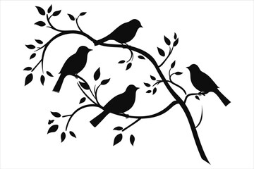 Birds on Branches Silhouette , Flock of Birds, 