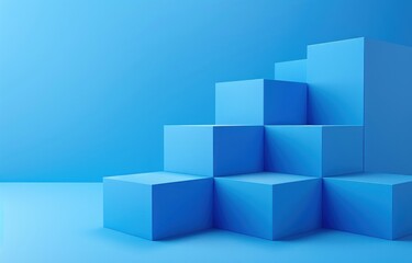 Obraz premium blue cubes arranged in the shape of stairs on a flat background