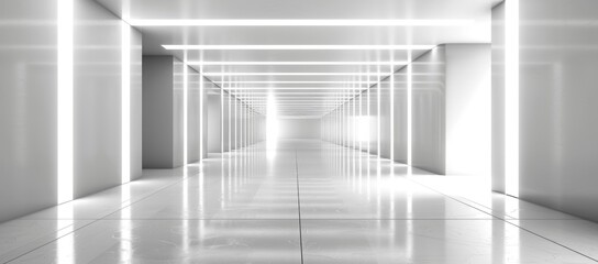 Obraz premium white empty modern minimalistic corridor with light and reflections