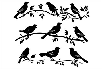 Birds on Branches Silhouette Bundle, Flock of Birds, 