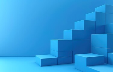 Obraz premium blue cubes arranged in the shape of stairs on a flat background
