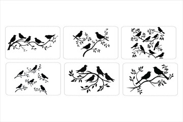 Birds on Branches Silhouette Bundle, Flock of Birds, 