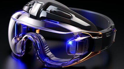 A futuristic concept of a virtual reality headset with data streams and holograms around the user, highlighting the innovative potential of VR technology in various applications. Minimal and Simple,