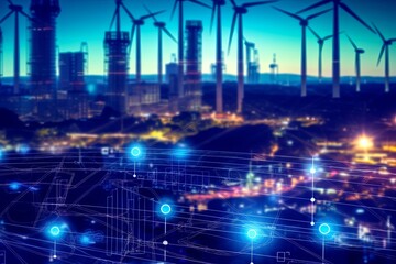 Fototapeta premium Advancing Energy Sustainability with the Smart Grid, IoT, Technology Concept, Background