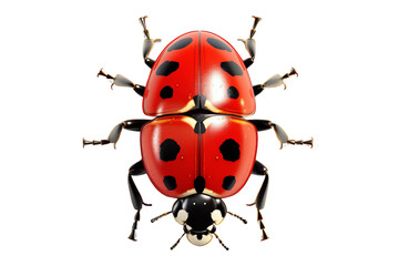 Fototapeta premium A close-up of a ladybug with black spots on its red shell, viewed from above.