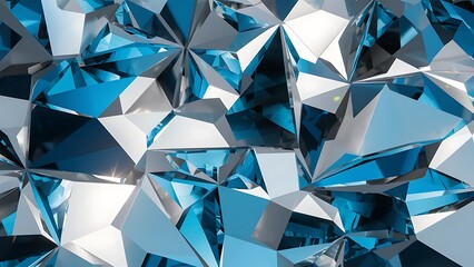 High-Quality Geometric Crystal Background with Interlocking Crystalline Shapes in Blue and White

