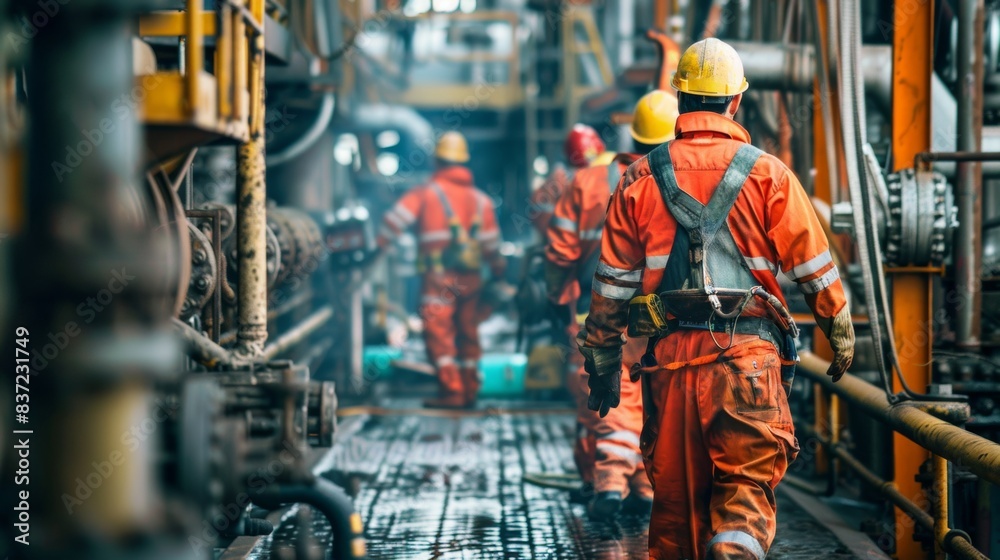 Wall mural workers on oil rig