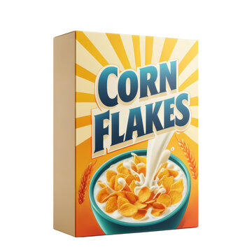 Corn flakes package box isolated on white transparent