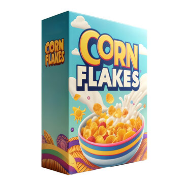 Corn flakes package box isolated on white transparent