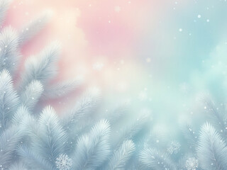 Winter decor with snow and branches with place for text. AI