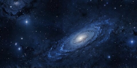 Obraz premium seamless background showcasing a dark blue galaxy with faint, swirling star clusters and nebulae, perfect for space-themed designs, sci-fi projects, or adding a majestic, otherworldly touch to visuals