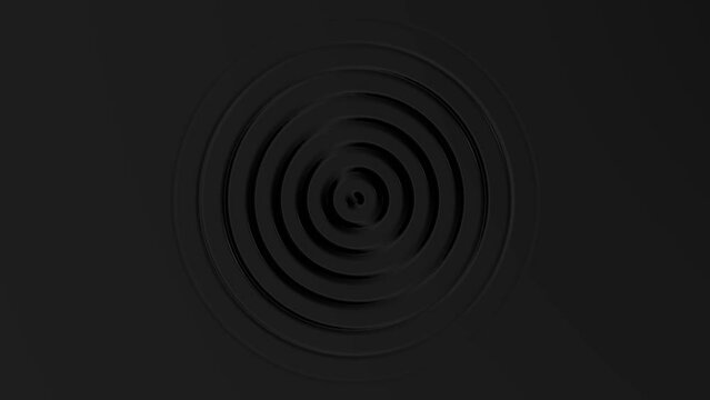 Abstract animated dark gray background. Indented circles moving outwards. 4k ready to loop