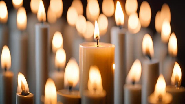 Multiple lit candles creating a warm and peaceful atmosphere