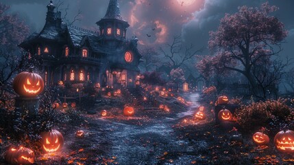 Halloween design with haunted house 