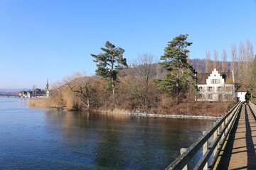 Blick auf Kloster Werd auf der Insel Werd im Rhein	