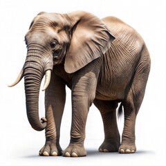 Fototapeta premium African Elephant Standing on White Background. Generative AI