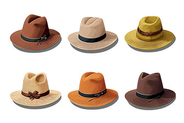 A collection of six stylish hats in various colors and textures.