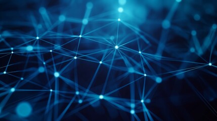 Fototapeta premium Simple network of luminous blue nodes and lines creating abstract geometric patterns on a dark blue background.
