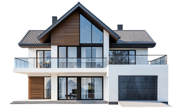 Modern suburban house png, isolated on white on transparent background, simple home suburban home hd