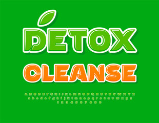 Naklejka premium Vector healthy badge Detox Cleanse. Glossy Green Font. Stylish Alphabet Letters and Numbers set.