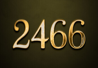 Old gold effect of 2466 number with 3D glossy style Mockup.