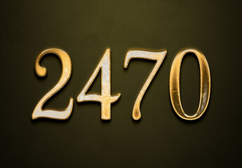 Old gold effect of 2470 number with 3D glossy style Mockup.