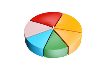Fototapeta premium A colorful pie chart divided into six sections. The chart is rendered in a 3D style.