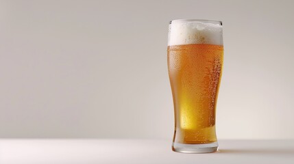 A chilled glass of classic pilsner beer with a frothy head, set against a clean white background, embodying the timeless appeal of the crisp and refreshing lager style.