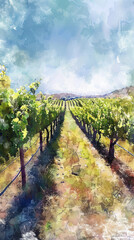 Fototapeta premium Soft Pastel Vineyard Aerial View, Harvest time, a stage in the wine-making process, les vendanges, grape harvesting, a seasonal job.