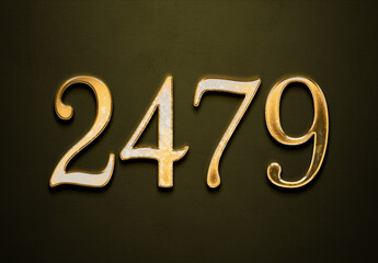 Old gold effect of 2479 number with 3D glossy style Mockup.