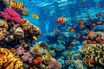 Vibrant coral and fish in the red sea, egypt, africa. Underwater beauty in african waters