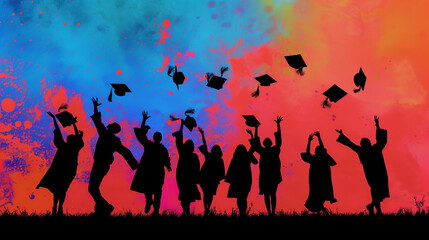 Vibrant Graduation Celebration Silhouettes