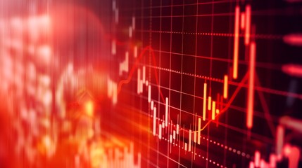 Abstract financial data visualization with red stock market charts and graphs depicting trends, suitable for business and technology themes.