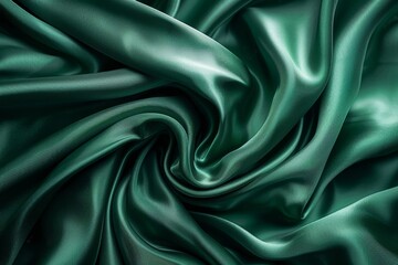 Fototapeta premium Luxurious green silk drapery abstract satin texture with smooth shiny curtain effect