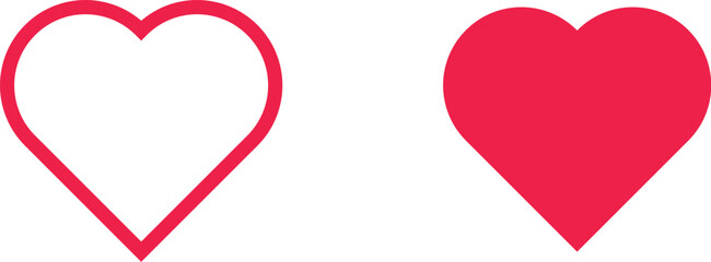 Red Heart Shape Vector Illustration Outlined and Flat Icon Design