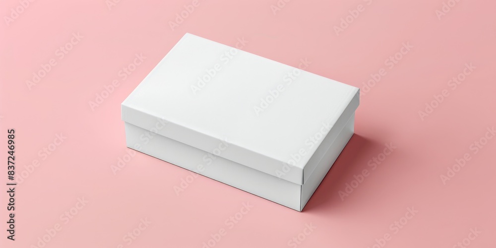 Poster a white box sits on top of a pink surface, with no additional context