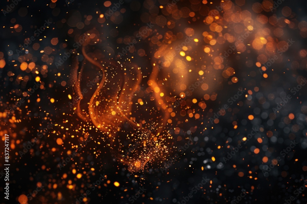 Poster a blurry image of a fiery scene with sparks flying everywhere