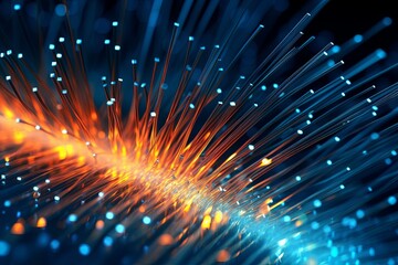 Intricate Web of Fiber Optic Cables Transmitting Data Signals