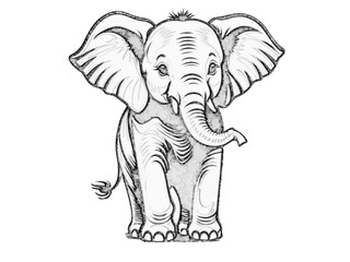 Simple elephant outline draw coloring book