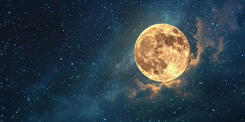 The stars twinkle brightly above as a full moon rises, illuminating the night with its ethereal glow