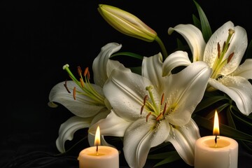 Fototapeta premium A trio of candles standing together, possibly used as decorative element or symbolizing unity