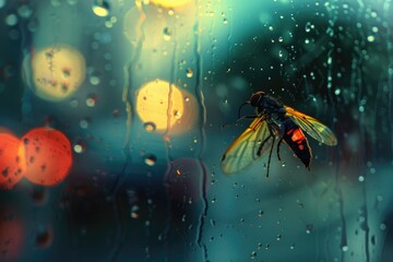 A small insect perched on the edge of a window sill