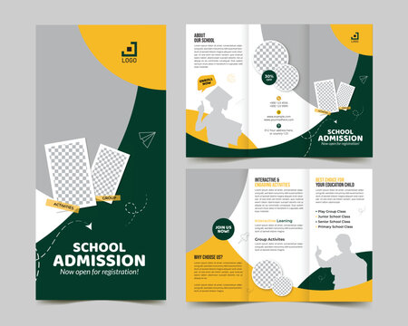 kids school education admission trifold brochure design template, back to school admission tri fold brochure cover leaflet premium layout design. 