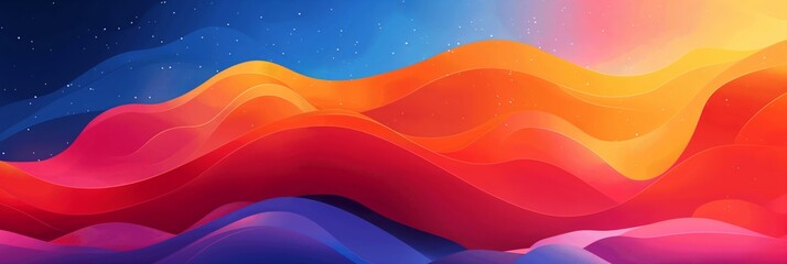 Abstract vibrant waves with a sunset gradient. Colorful, wavy layers creating a dynamic, mesmerizing illustration of nature inspired art.