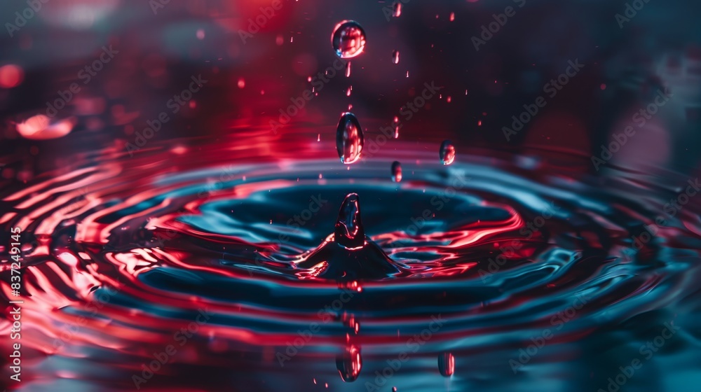 Canvas Prints close-up of a water droplet creating ripples in a vibrant neon-colored liquid, capturing motion and 