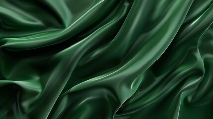 Fototapeta premium Close-up of green silk fabric texture, showcasing its smooth, lustrous surface and elegant drape
